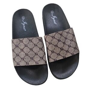 New Iynso Slides Sandals Brown Patterned Slip On Comfort Casual Shoes Size 8.5‎